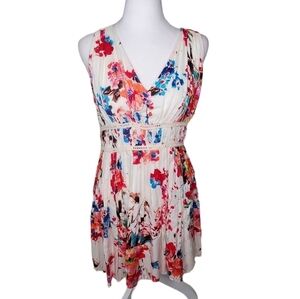 Entro by Anthropologie Sleeveless White   Floral Fit and Flare Mini Dress Sz M